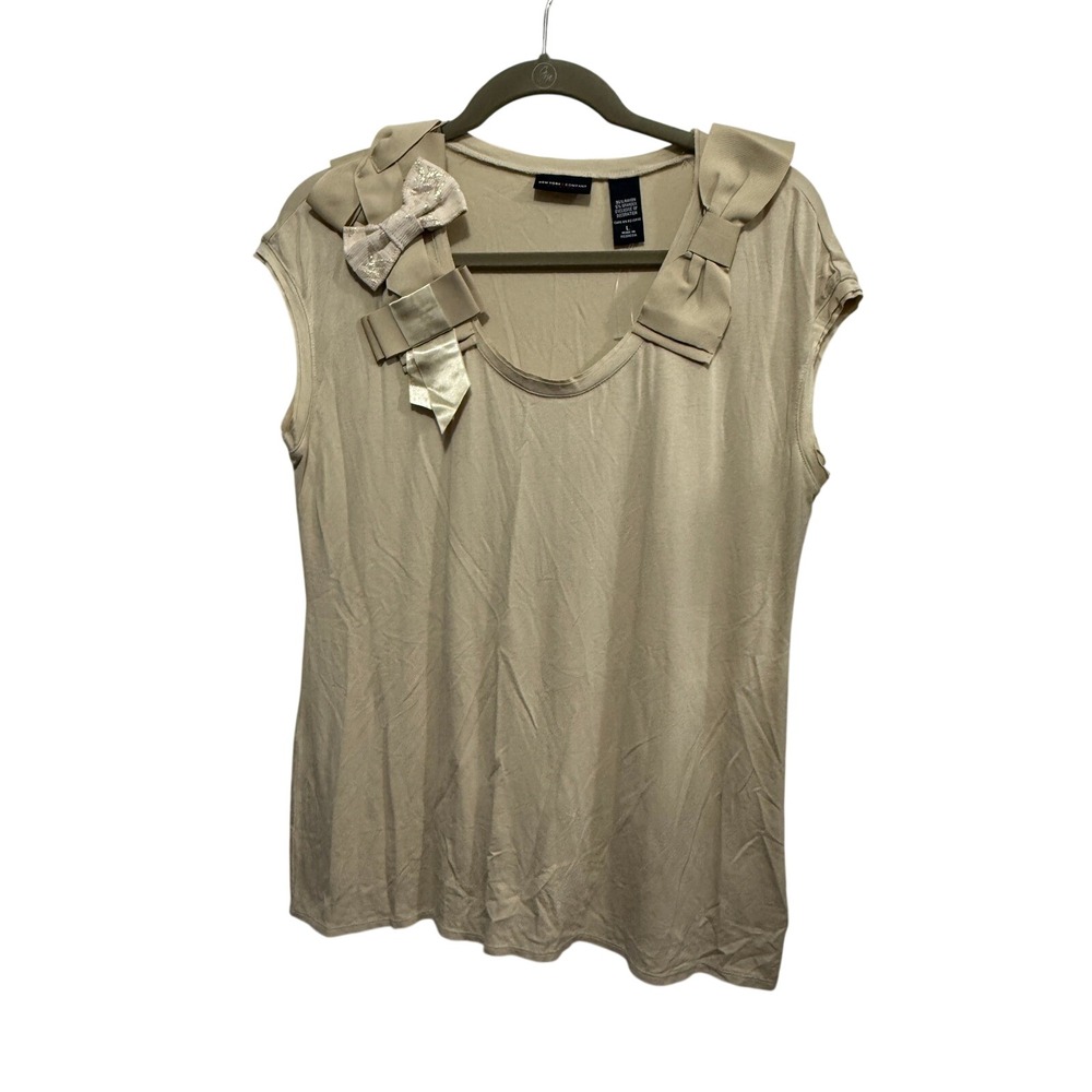 New York & Company Tan Bow Accent Scoop Neckโ Stretch Top Sleeveless L NWOT Y2K